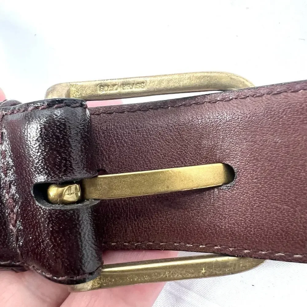Canterbury Brown Italian Glazed Leather Belt Brass Buckle Mens Size 32